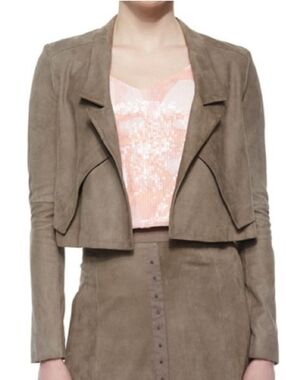 HALSTON Heritage Cropped Draped-Front Lamb Suede Jacket size Large NWT !
